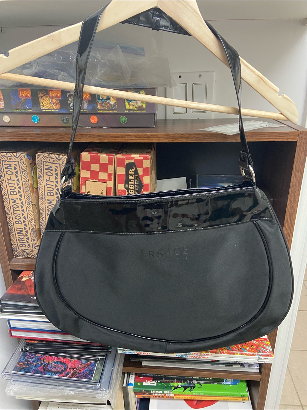 Vintage Versace Parfums Shoulder Bag In Nylon & Patent Leather